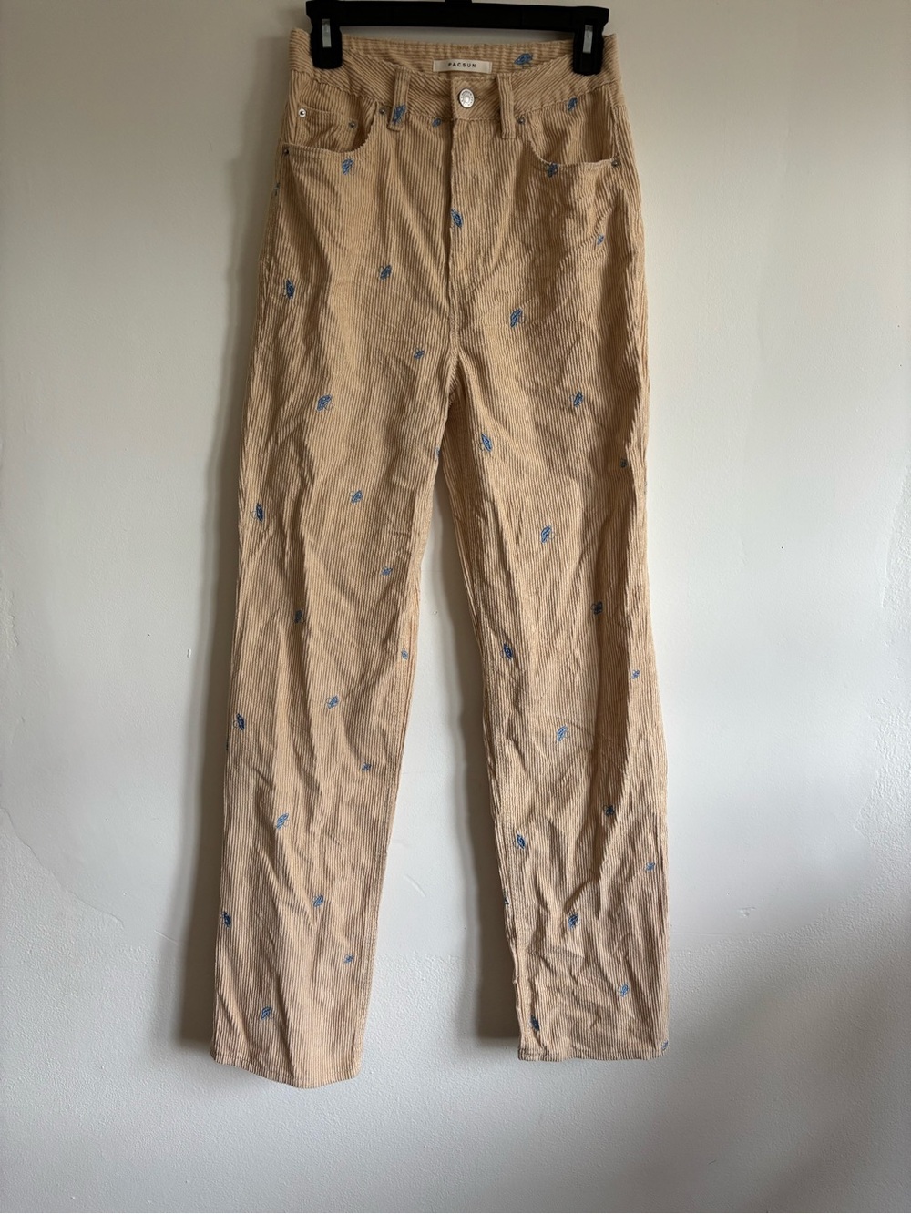 PacSun Beige Corduroy Pants with Blue Embroidery